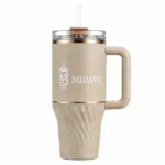Midavo Beige Travel Tumbler with Straw Lid and Carry Handle
