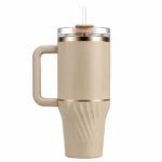 Midavo Beige Travel Tumbler with Straw Lid and Carry Handle - Image 2