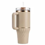 Midavo Beige Travel Tumbler with Straw Lid and Carry Handle - Image 3