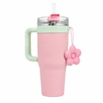 Midavo Pink Insulated Tumbler with Straw Lid and Flower Charm - Image 3